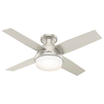 Hunter 44" Dempsey Low Profile Outdoor Ceiling Fan, Matte Nickel, LED and Remote