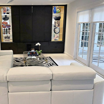 Coconut Grove Family Room Design with Custom Media Wall