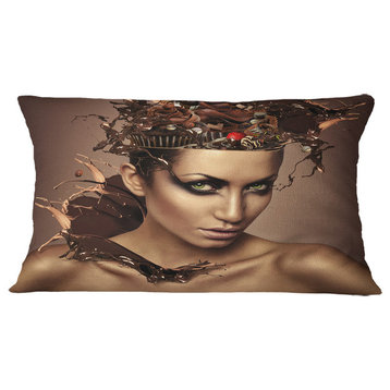 Woman With Chocolate in Head Portrait Throw Pillow, 12"x20"