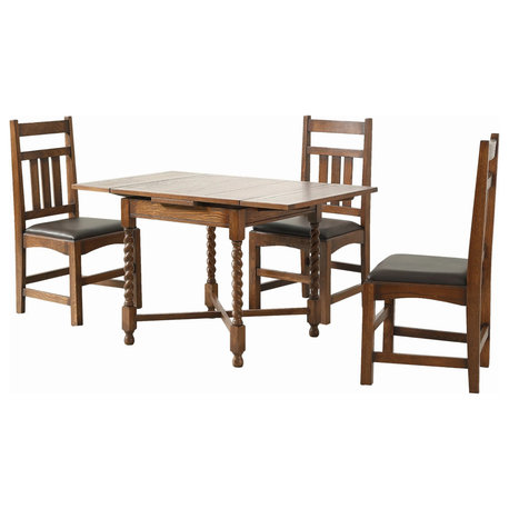 Mission Oak Kitchen Table with 2 Leaves and 4 Oak Dining Chairs - Dark Brown