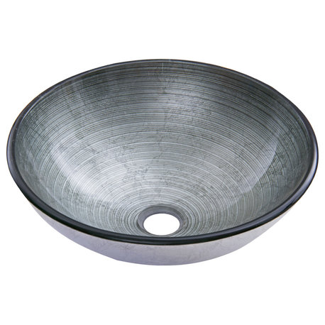 VIGO Giovanni 17"L x 17"W x 6"H Glass Round Vessel Bathroom Sink, Simply Silver