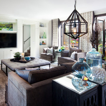 Transitional Living Room with Dark and White Wood