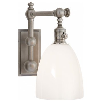 Pimlico Wall Sconce, 1-Light, Antique Nickel, White Glass, 11"H