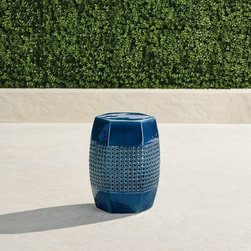 Hana Cane Accent Stool Blue - Footstools And Ottomans
