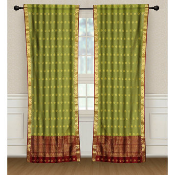 2 Green Bohemian Indian Sari Rod Pocket cafe Curtains Kitchen Drapes-43W x 24L