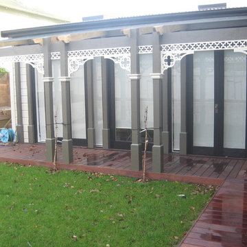 Ornate shade verandah for a Mt Vic villa, showing traditional painted fretwork.