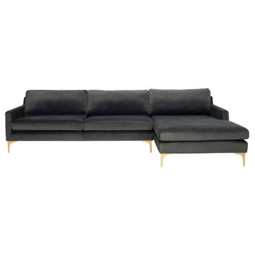 Safavieh Couture Brayson Chaise Sectional Sofa, Dark Grey, Right Chaise