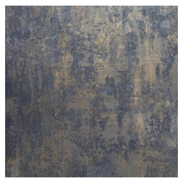 Wallpaper rustic blue gray gold Plain faux Concrete plaster, Double Roll - 55 Sq