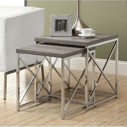 Monarch Reclaimed-Look/Chrome 2-Piece Nesting Tables, Large, Dark Taupe - Side Tables And End Tables