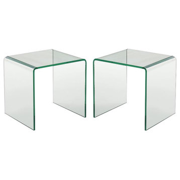 Home Square 18" Contemporary Glass End Table with Round Edge in Clear - Set of 2