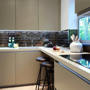 Contemporary matt lacquer handleless kitchen