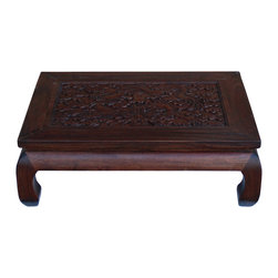 Brown Rosewood Oriental Dragons Carving Rectangular Display Table Stand - Side Tables And End Tables