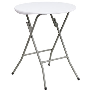 Flash Furniture 24" Round Plastic/Metal Folding Table in Granite White