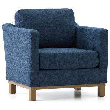 Classic Accent Chair, Oversized Cushioned Seat With Track Armrests, Navy