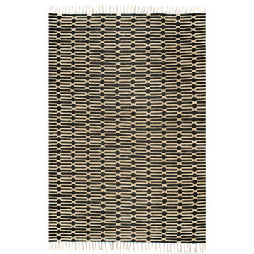 nuLOOM Hand Loomed Jute and Sisal Cotton Printed Area Rug, Black, 4'x6'
