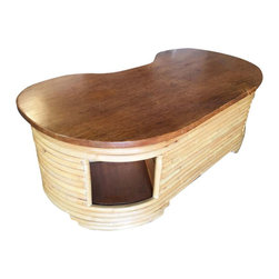 Restored biomorphic Rattan and Mahogany Coffee Table with Cubby Storage - Coffee Tables