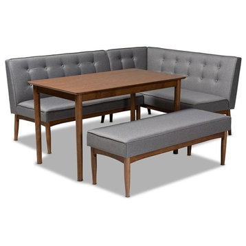 Baxton Studio Arvid Modern Tufted Fabric 4-Piece Wood Dining Nook Set in Gray