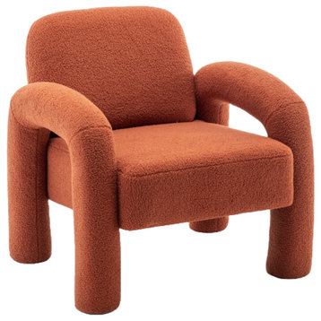Sherpa Upholstered  Accent Arm Chair, Teddy Single Sofa  for Living Room, Orange
