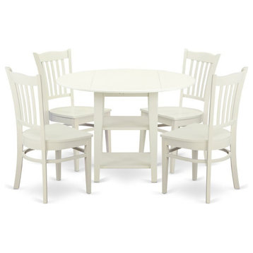 East West Furniture Sudbury 5-piece Dining Set with Wood Seat in Linen White
