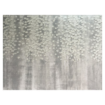 Wall Decor "White Forest" Hand Painted Oil Canvas Artwork, Modern