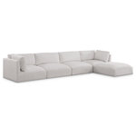 Meridian Furniture - Ease Fabric Upholstered L-Shaped Modular Sectional, Cream, 4 Piece: 2 Corner, 2 Armless, 1 Ottoman - Ease into comfort when you bring home this Ease fabric modular sofa. Designed with an uber casual vibe in mind, this plump sofa sits low to the floor, making it a simplistically perfect addition to a living room, den, game room, teen's room, or dorm room. This fun sofa is part of a modular collection, so you can add it with other items in the Ease collection for a custom arrangement.