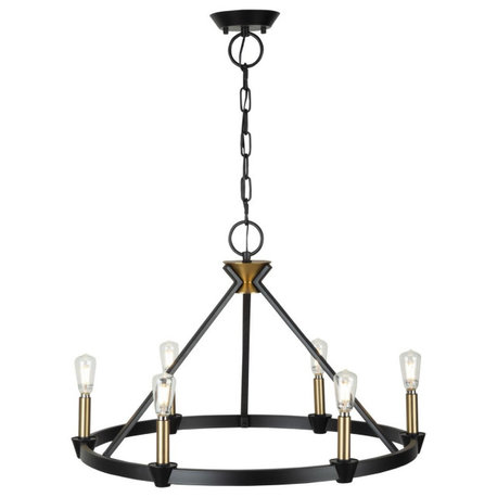 Notting Hill 6 Light Chandelier, Black and Brushed Brass