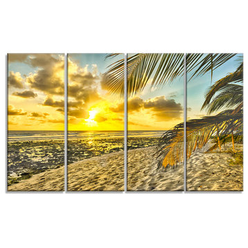 "White Caribbean Beach With Palms" Landscape Art Canvas Print, 4 Panels, 48"x28"