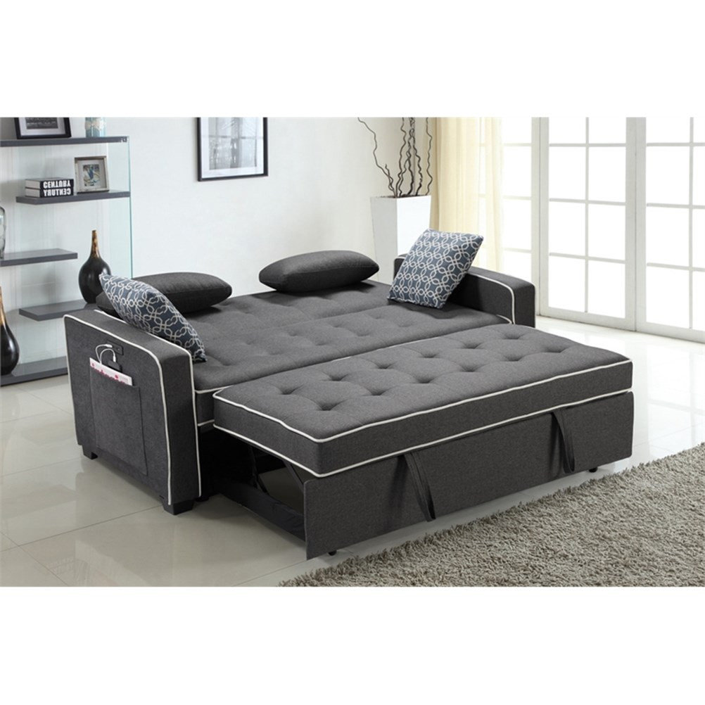 Austin Gray Fabric Sleeper Sofa with 2 USB Charging Ports and 4 Accent Pillows