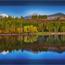 Landscape Art - Patterson Lake Cabins and Mt Gardner Abstract Painting - Omaste - Fine Art Prints