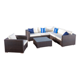 GDF Studio 7 Piece Francisco Outdoor Wicker Seating Sectional Set