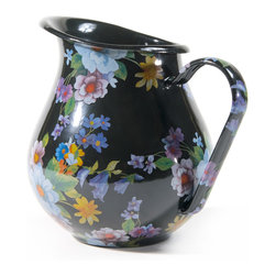 Flower Market Enamel Pitcher - Black | MacKenzie-Childs - Serveware