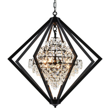 Black Metal Diamond Chandelier With Clear Hanging Crystals
