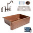 Adams 33" Farmhouse Copper Kitchen Sink, Bridge Faucet and Strainer Drain