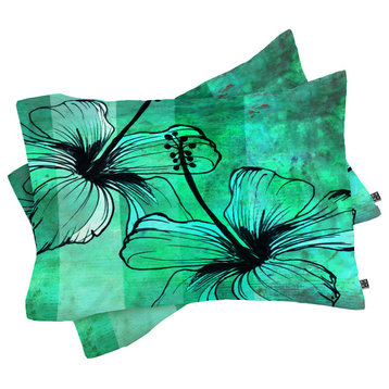 Deny Designs Sophia Buddenhagen Aqua Floral Pillow Shams, Queen