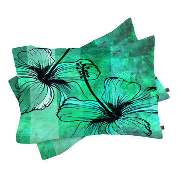 Deny Designs Sophia Buddenhagen Aqua Floral Pillow Shams, Queen