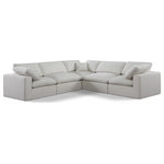 Meridian Furniture - Comfy Upholstered L-Shaped Modular Sectional, Cream, 5-Piece: 2 Armless Chair, 3 Corner Chair, Linen Textured Fabric - Give your space a whole new look with this cream Comfy linen textured fabric sectional. This handsome sectional fits nicely with other items in the Comfy collection and is a versatile seating option designed for adaptability, comfort and style. Wrapped in rich cream durable linen textured fabric upholstery, this sectional offers a plush embrace of overstuffed down feather cushions, carefully crafted to deliver the highest level of comfort. The perfect seat for creating an oasis for relaxation, this sectional has thick foam surrounding its frame for added support and coziness.