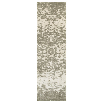 Rory Plush Abstract Ivory and Gray Area Rug, 2'3"x7'6"