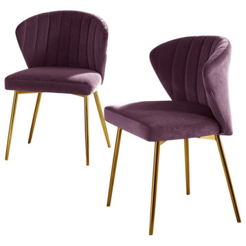 Milia Modern Audrey Velvet Dining Chair With Metal Legs Set of 2, Purple