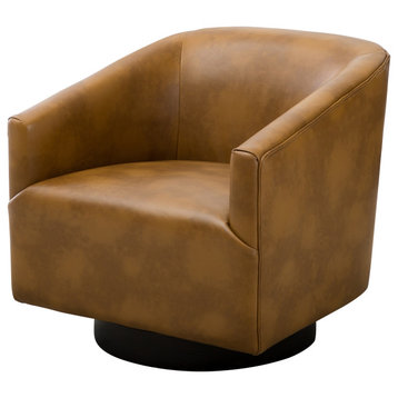 Geneva Charcoal Wood Base Swivel Chair, Camel