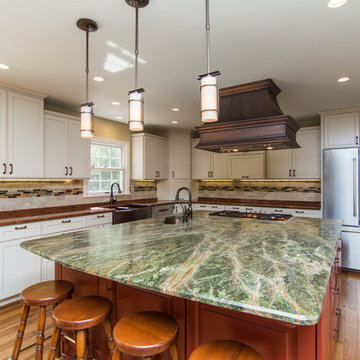 Red Dragon Granite + Rainforest Green Granite + Copper Fixtures