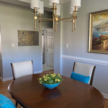Transitional Gray and Turquoise Dining Room