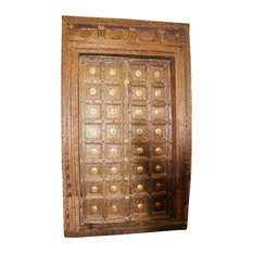 Mogul Interior - Consigned Antique Indian Teak Wood Entry Doors Brass Fish Carved Haveli Interior - Decorative Objects and Figurines