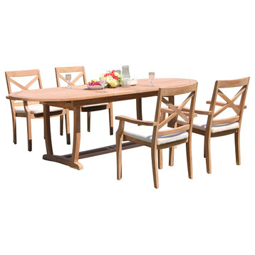 5-Piece Outdoor Teak Dining Set: 94" Masc Oval Table, 4 Grand Stacking Chairs
