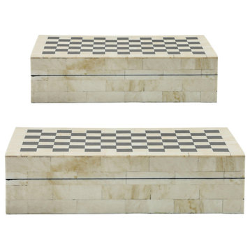 Resin 2-Piece Set Checkered Boxes, Black/White