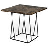 Tema Helix 20x20 Marble Side Table with Black Steel Legs, Brown Marble