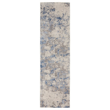 Nourison Silky Textures 2'2" x 7'6" Blue/Ivory/Grey Modern Indoor Rug