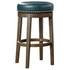 Lexicon Westby 29" Faux Leather Round Swivel Bar Stool in Green (Set of 2)