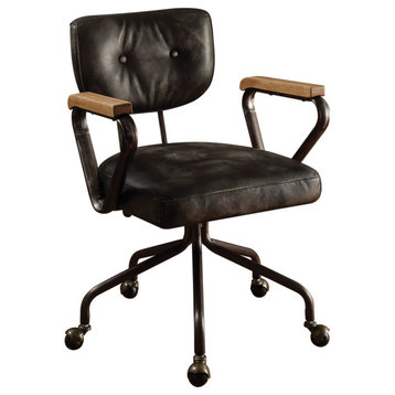 Hallie Top Grain Leather Office Chair, Vintage Whiskey, Vintage Black