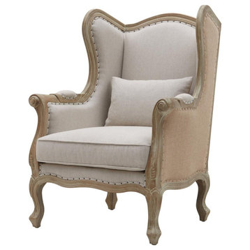 Guinevere Burlap Wing Arm Chair