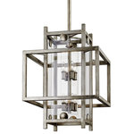 Troy Lighting - Crosby 8 Light Pendant Large, E12 Candelabra Base, Antique Silver Leaf, Clear - Overlapping rectangles in an Antique Silver Leaf finish that exudes subdued glamour, Crosby mixes Arts & Crafts sensibility with contemporary simplicity. Its robust discs evoke a subtle setting-sun motif, holding in place panes of glass set apart from the frame.